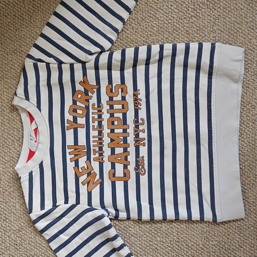 H&M White With Navy Stripes Cotton Sweatshirt, 2-4y